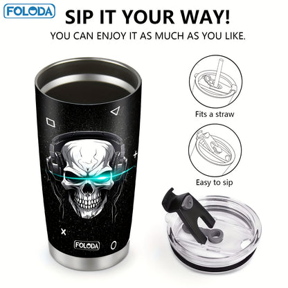 Foloda 1pc Skull Gamepad Gamer Gifts, Gaming Gifts, Gamer Gift Ideas, Christmas Birthday Gifts for Gamers, Cool Gamer Gifts for Men Teen Boys Girls Boyfriend, Game Cups, Gifts for Game Lovers Stainless Steel Tumbler with Lid