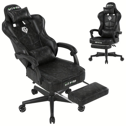 SITMOD Gaming Chair, Big And Tall Gaming Chair with Footrest, Ergonomic Video Computer Chair with Headrest Lumbar Support, 360° Swivel PU Leather Height Adjustment Office Gamer Chair for Adult gaming pc