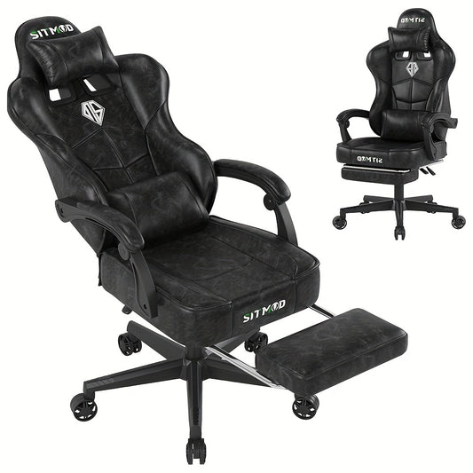 SITMOD Gaming Chair, Big And Tall Gaming Chair with Footrest, Ergonomic Video Computer Chair with Headrest Lumbar Support, 360° Swivel PU Leather Height Adjustment Office Gamer Chair for Adult gaming pc