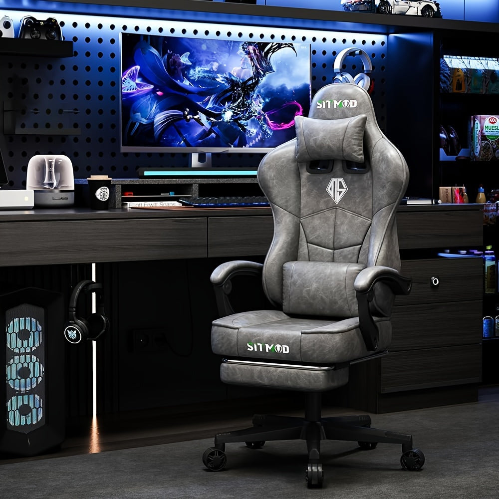 SITMOD Gaming Chair, Big And Tall Gaming Chair with Footrest, Ergonomic Video Computer Chair with Headrest Lumbar Support, 360° Swivel PU Leather Height Adjustment Office Gamer Chair for Adult gaming pc